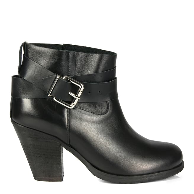 Anna Bork Black Leather Buckle Ankle Boots Heel 8.5cm