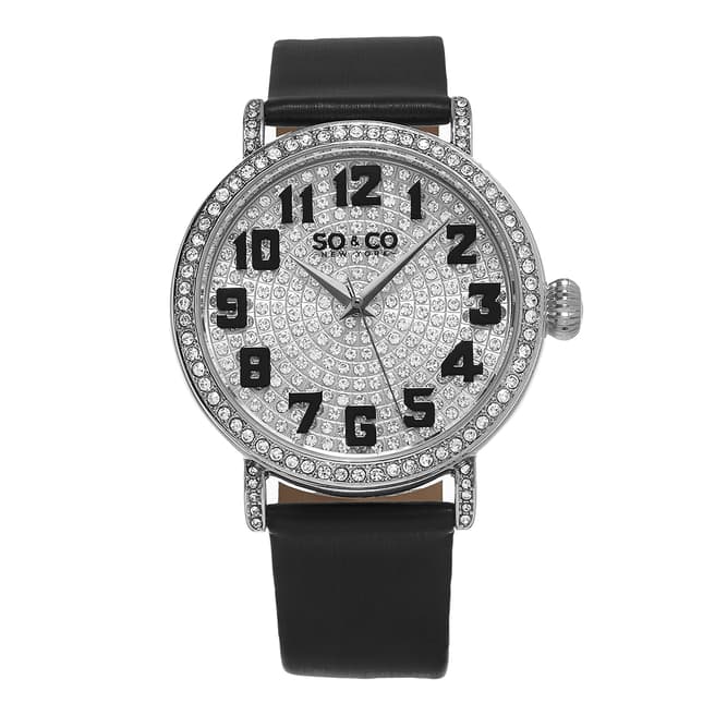 SO & CO New York Ladies Black/Silver Crystal Madison Watch 