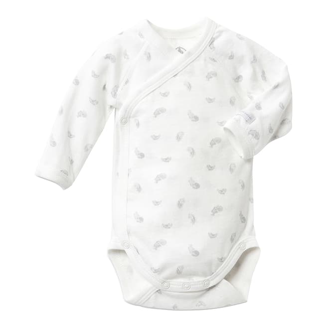 Petit Bateau Baby's White Feather Print Cotton Body Suit