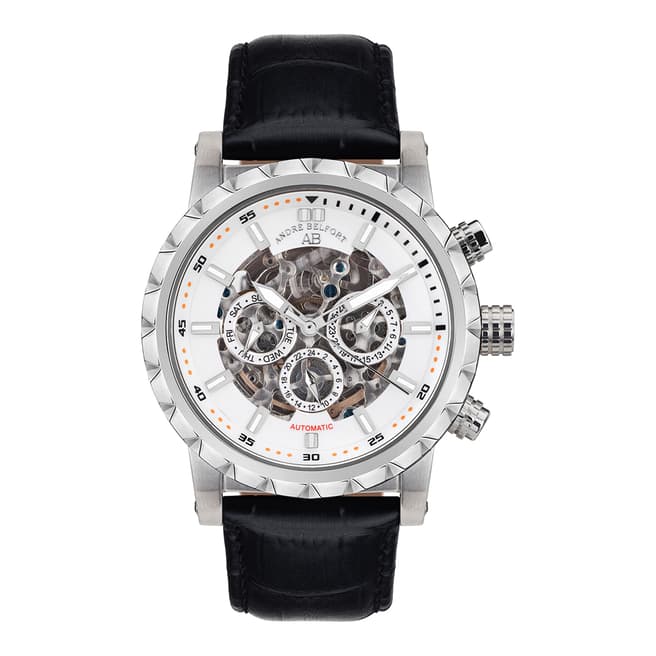 Andre Belfort Men's Silver/Black Conquete Leather Watch
