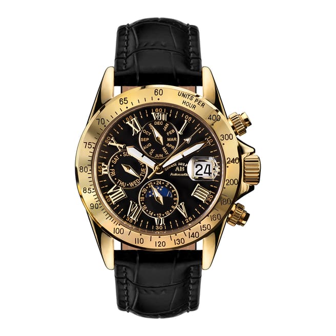 Andre Belfort Men's Black/Gold Le Capitaine Leather Watch
