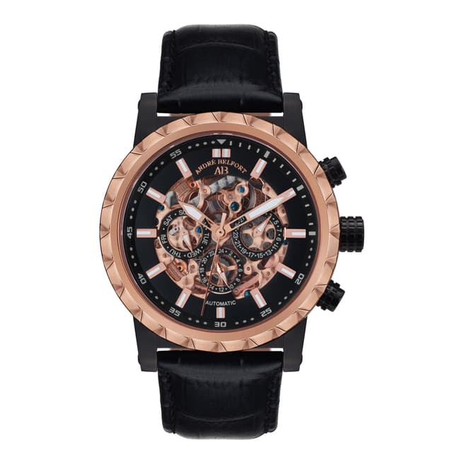 Andre Belfort Men's Rose Gold/Black Conquete Leather Watch