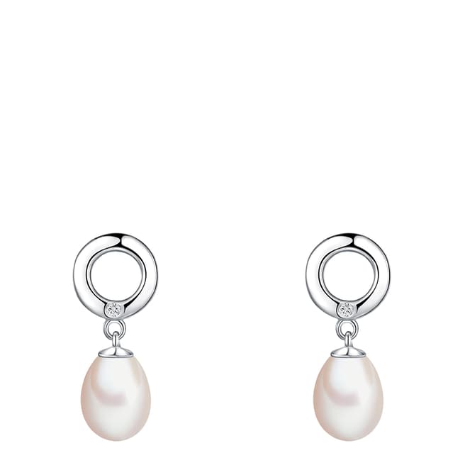 Nova Pearls Copenhagen Silver/White Circle Pearl Drop Earrings 7-8mm