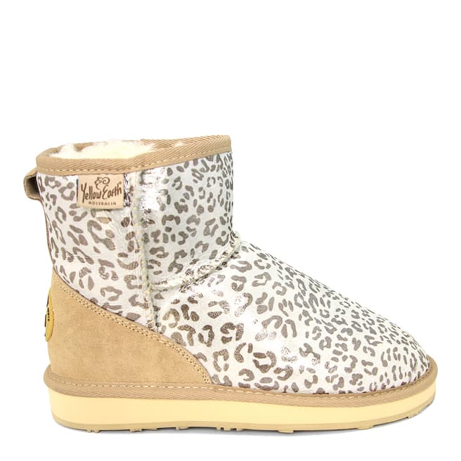 Yellow Earth Women's Grey/Sand Leopard Print Sheepskin Short Boots