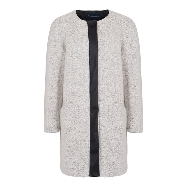 French Connection Cream/Black Alexandra Collarless Wool Blend Coat