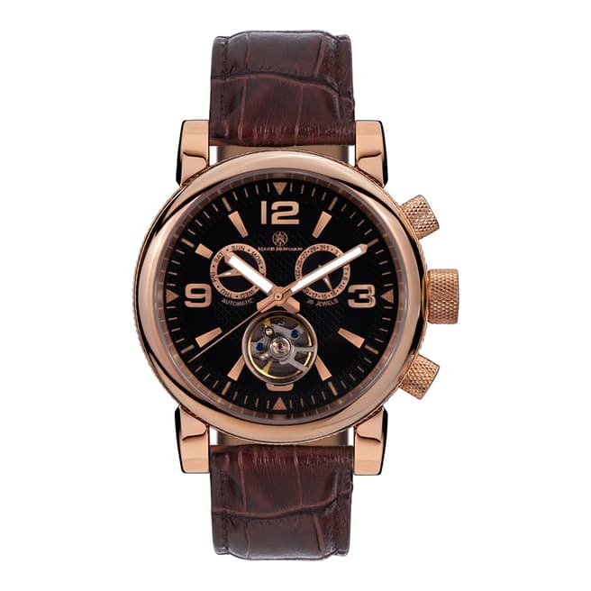 Mathis Montabon Men's Brown/Rose Gold Leather La Grande Chronograph Watch
