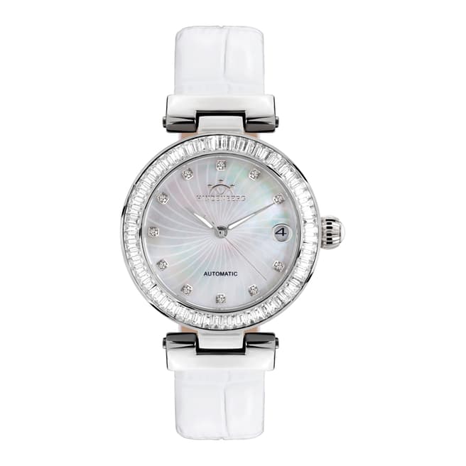 Hindenberg Women's White/Silver Grand Lady Gold Leather Watch