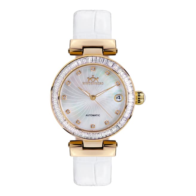 Hindenberg Women's White Grand Lady Gold Leather Watch