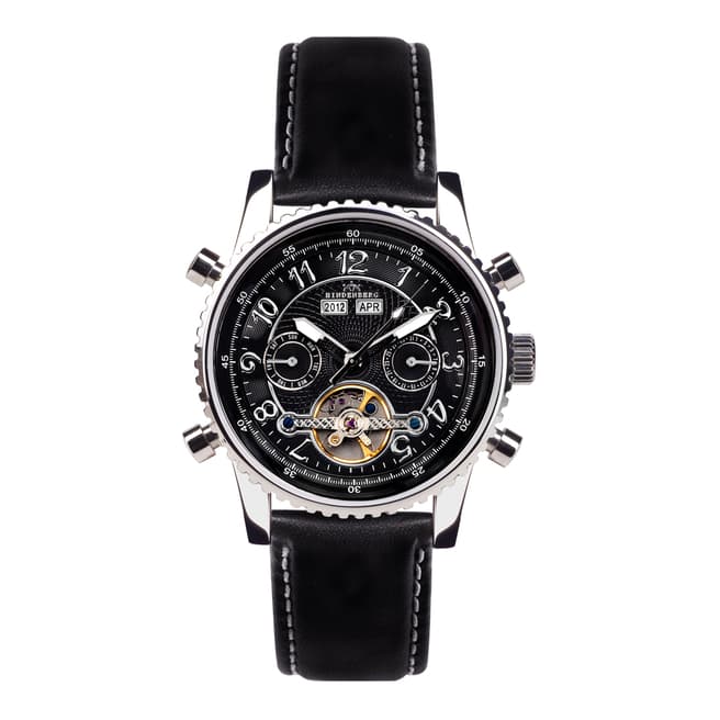 Hindenberg Men's Black/Silver Leather Air Professional Watch