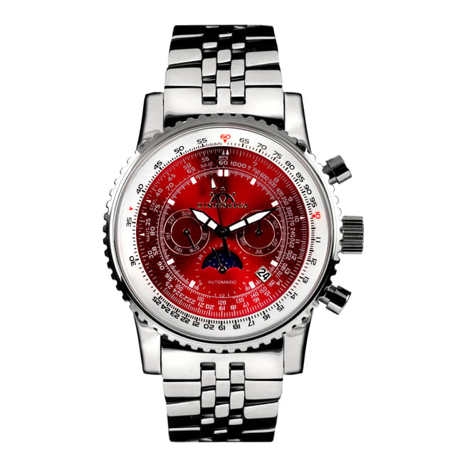 Hindenberg Men's Silver/Red Stainless Steel Air Fighter Watch