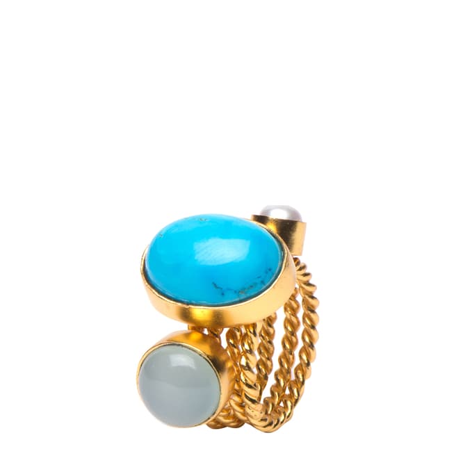 Kanupriya Gold Turquoise/Chalcedony Harbor Ring Set