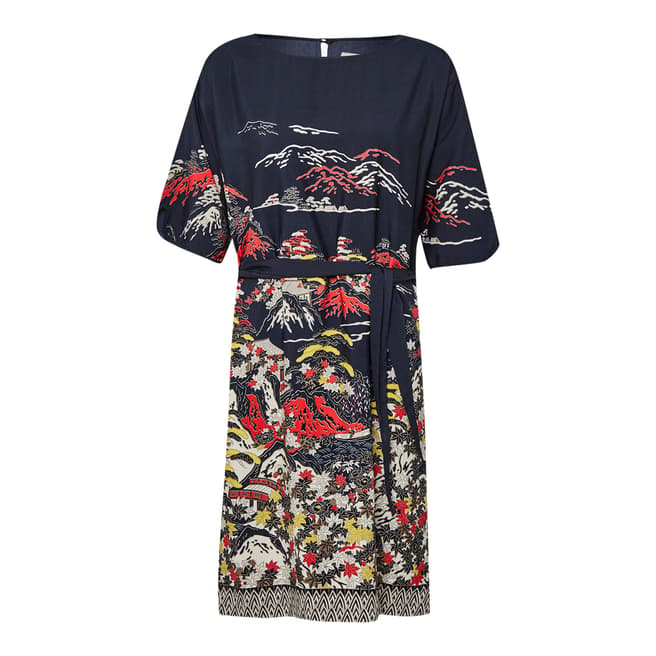 Great Plains Navy/Red Geisha Belted Dress