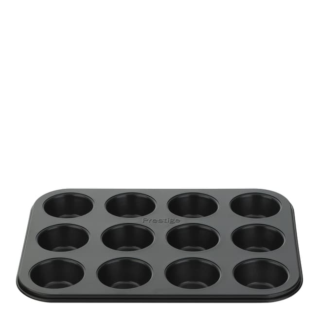 Prestige Black Carbon Steel Muffin Tray, 12 Cup