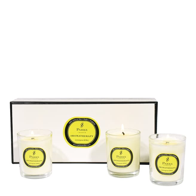 Parks London Set of Three Lemongrass/Mint Aromatherapy Candle Glass Tots