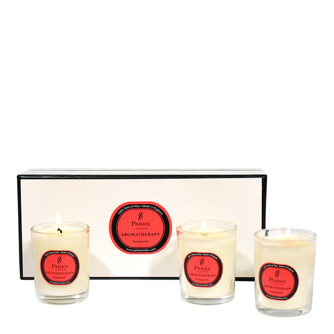Parks London Set of Three Pomegranate Aromatherapy Candle Glass Tots