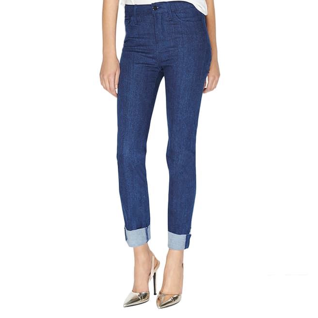 7 For All Mankind Mid Indigo High Waisted Straight Leg Stretch Jeans