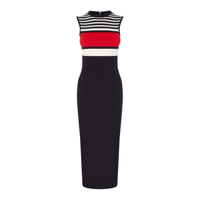 Warehouse Black/Red Stripe Side Split Dress