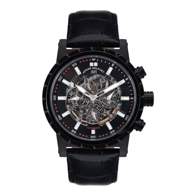 Andre Belfort Men's Black Conquete Leather Watch
