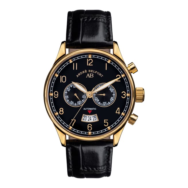 Andre Belfort Men's Black/Gold Calendrier Leather Watch