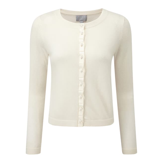 Pure Collection White Ribbon Detail Cashmere Cardigan