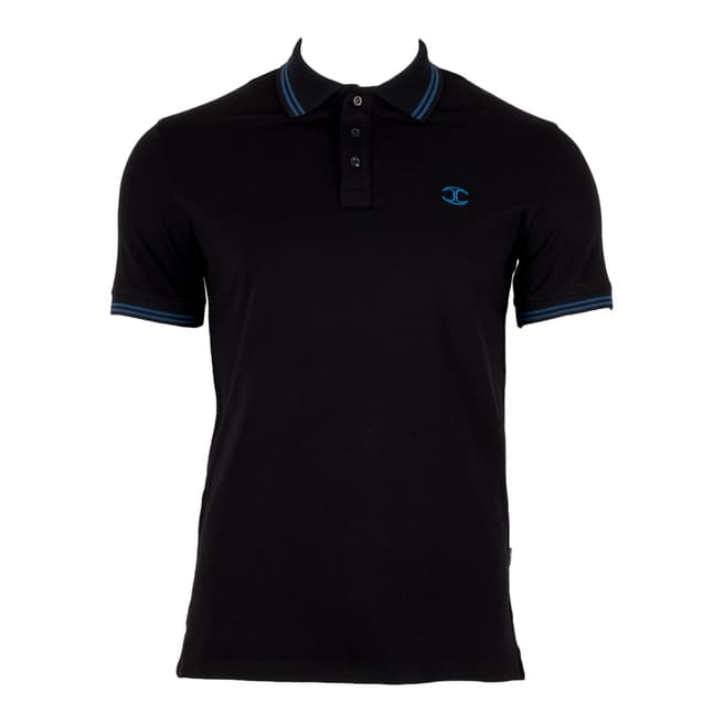 Just Cavalli Black Double Tipped Cotton Blend Polo Shirt