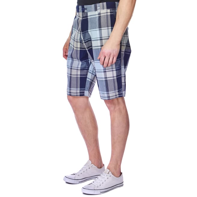 French Connection Blue Large Checked Cotton Shorts