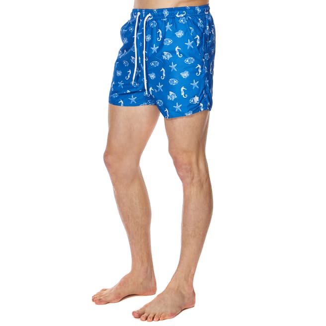 French Connection Blue Sea Life Print Swim Shorts