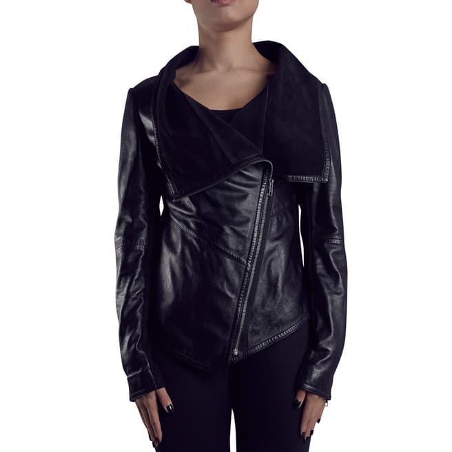 Muubaa Black Sabina Drape Leather Jacket