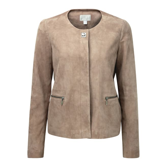 Pure Collection Brown Suede Collarless Jacket