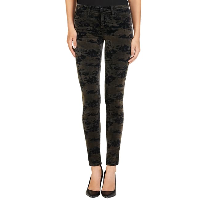J Brand Black/Khaki Camouflage Textured Mid Rise Super Skinny Stretch Jeans