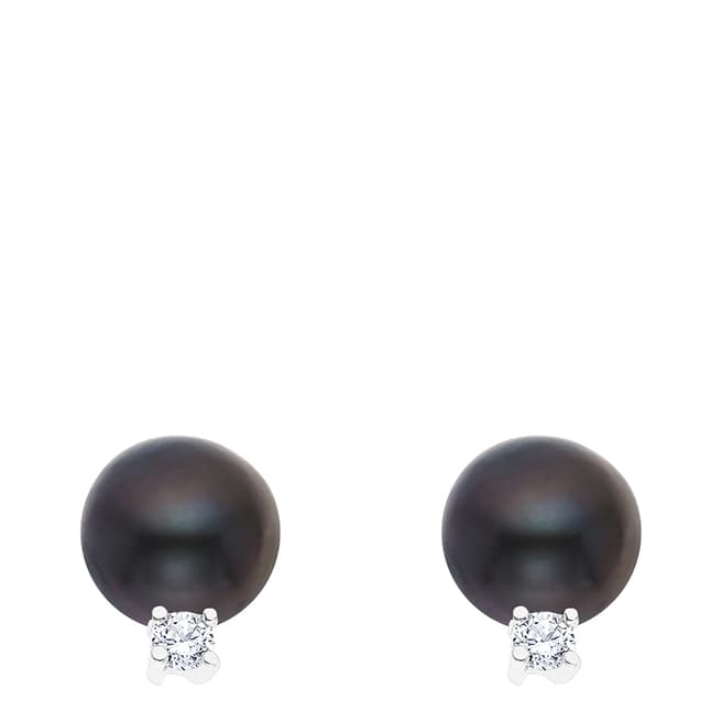 Just Pearl Black Tahitian Pearl and Crystal Stud Earrings