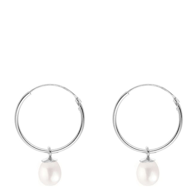 Just Pearl Silver/White Freshwater Pearl Creole Hoop Earrings 7-8mm