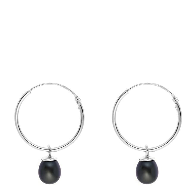Just Pearl Silver/Black Tahitian Pearl Creole Hoop Earrings