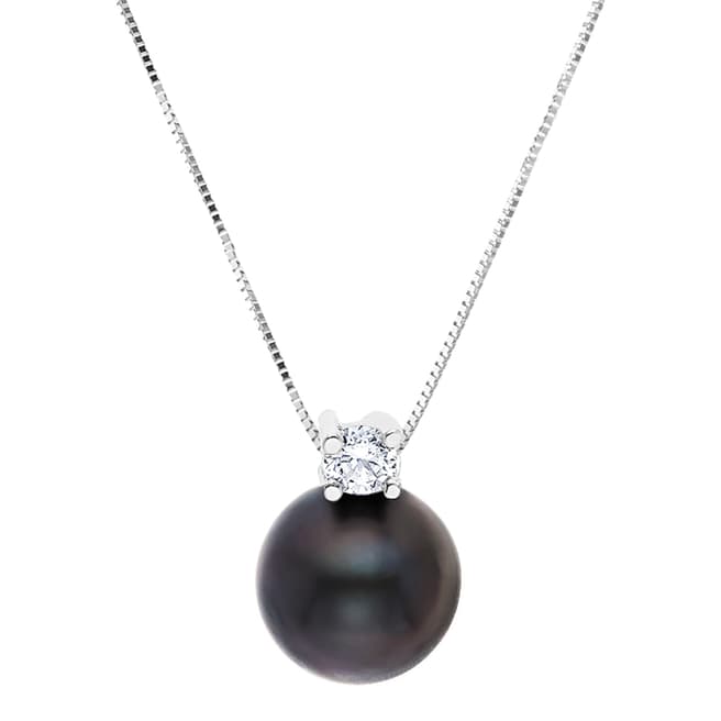 Just Pearl Black Tahitian Pearl and Crystal Pendant Necklace