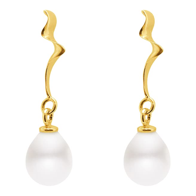 Just Pearl White/Gold Freshwater Pearl Wave Drop Earrings