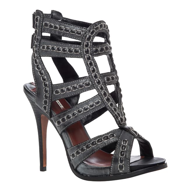 Leon Max Collection Black Leather Ecco Textural Strappy High Heels