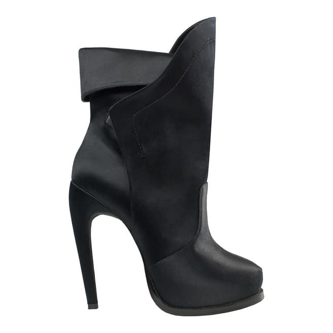 Leon Max Collection Black Satin Aida Boots Heel 11.5cm