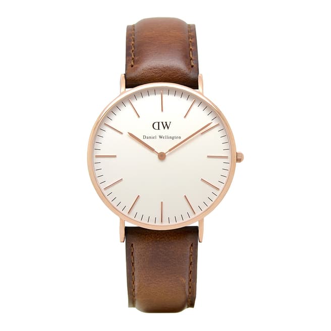 Daniel Wellington Unisex Rose Gold/Brown Classic St Mawes 40mm Leather Watch