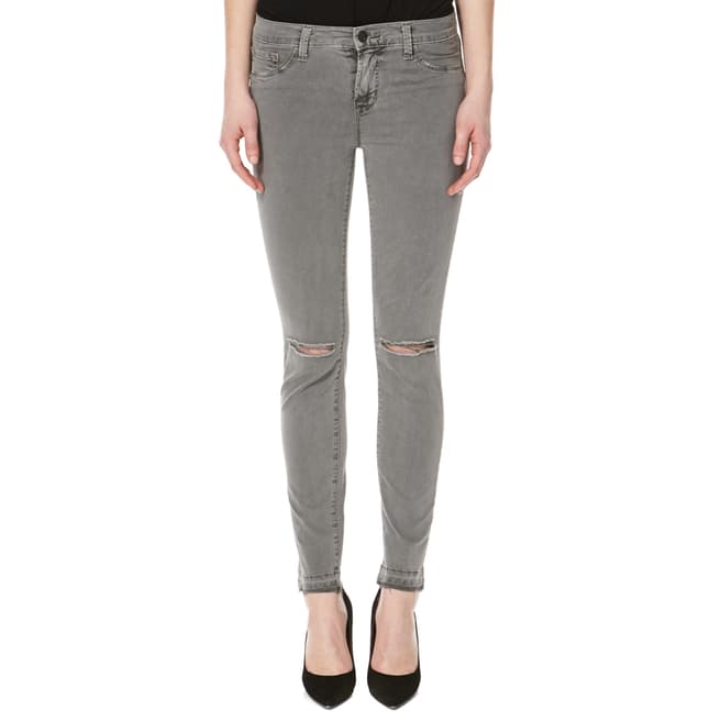 J Brand Grey Distressed 811 Mid Rise Skinny Stretch Jeans