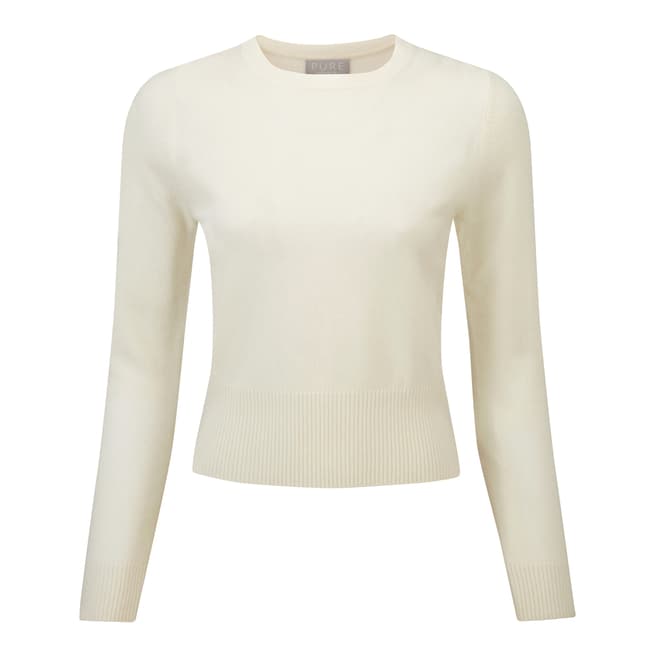 Pure Collection Soft White Cashmere Crop Jumper