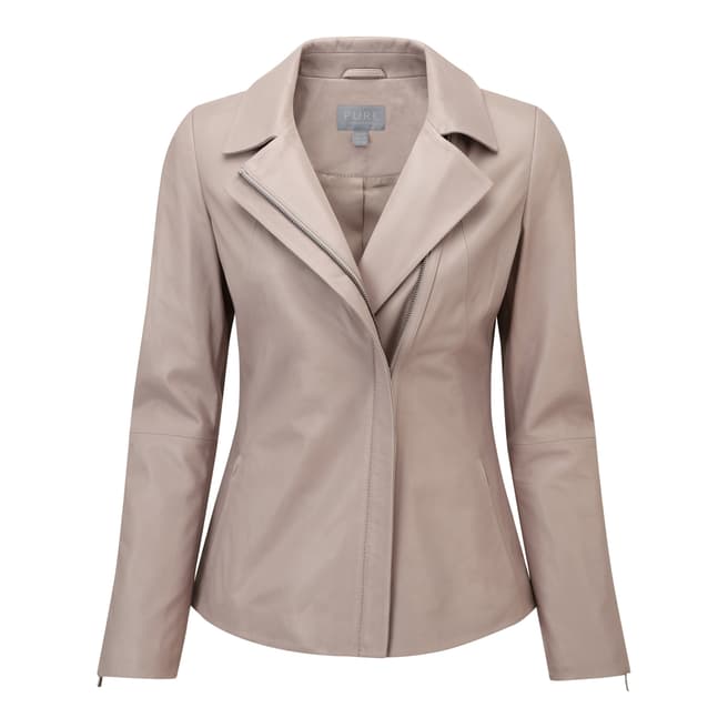 Pure Collection Beige Leather Biker Jacket