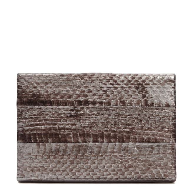 Reiss Brown/Silver Leather Snakeskin Alonso Box Clutch Bag