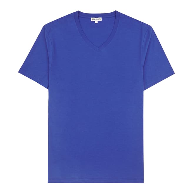 Reiss Bright Blue Dayton V Neck Cotton T Shirts