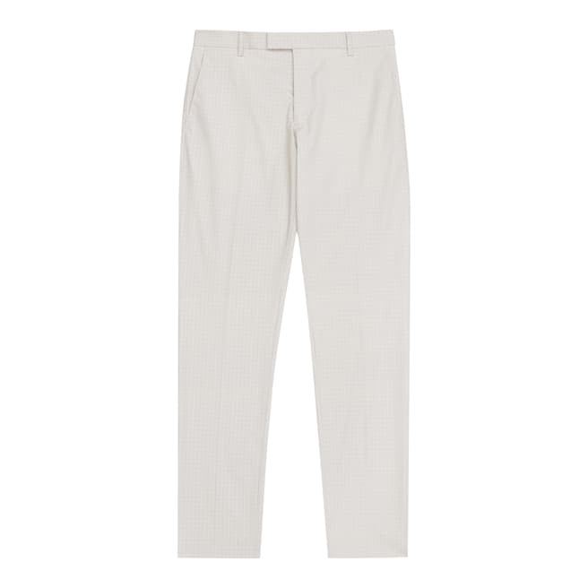 Reiss Mushroom Grey Andre Checked Cotton Stretch Blend Trousers