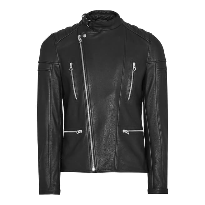 Reiss Black Spitfire Leather Biker Jacket