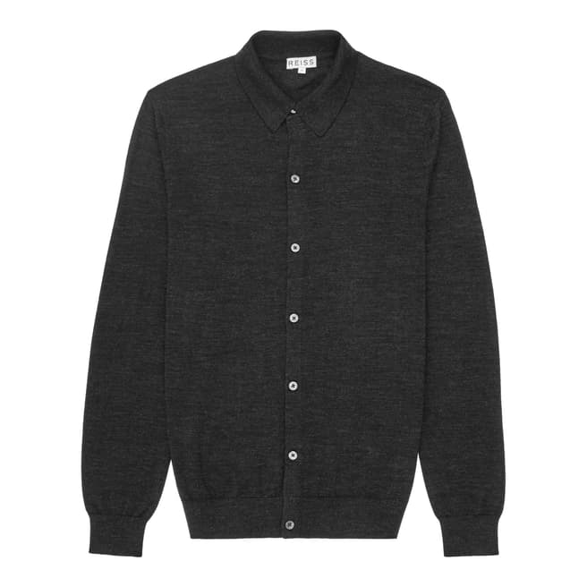 Reiss Charcoal Oracle Merino Wool Polo Shirt