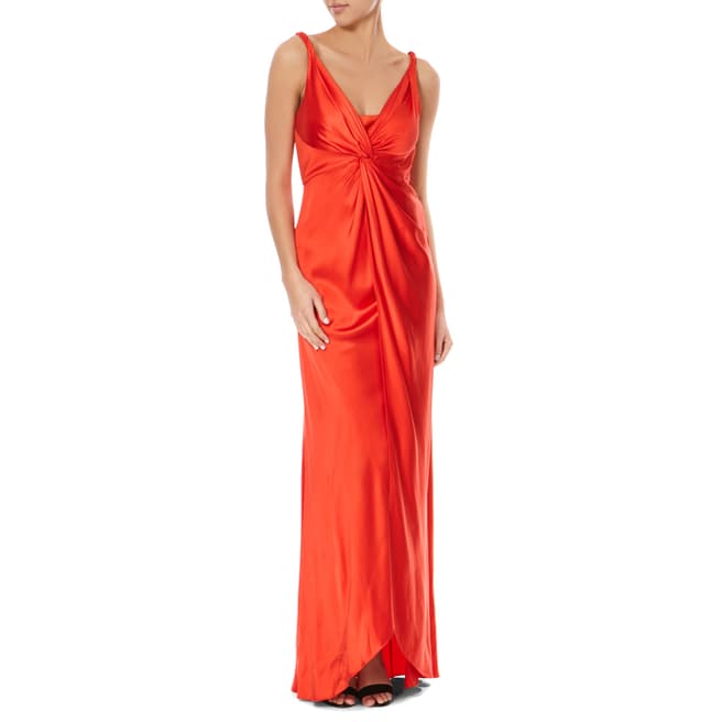 Amanda Wakeley Papaya Twist Front Silk Satin Evening Gown