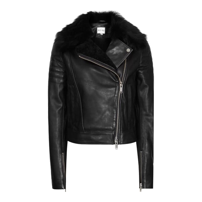 Reiss Black Tilly Leather Biker Jacket