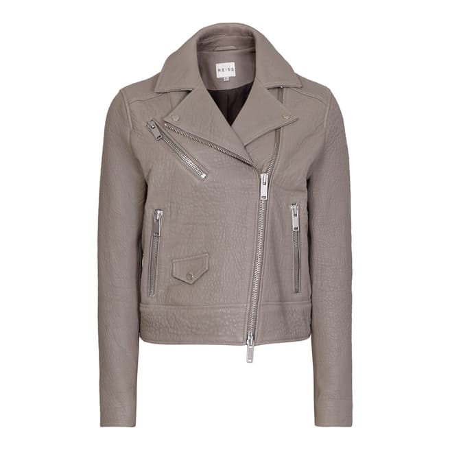 Reiss Grey Textured Favour Leather Jacket