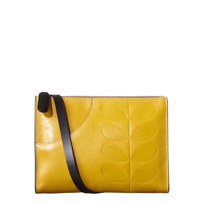 Orla Kiely Yellow Leather Embossed Stem Forget Me Not Bag
